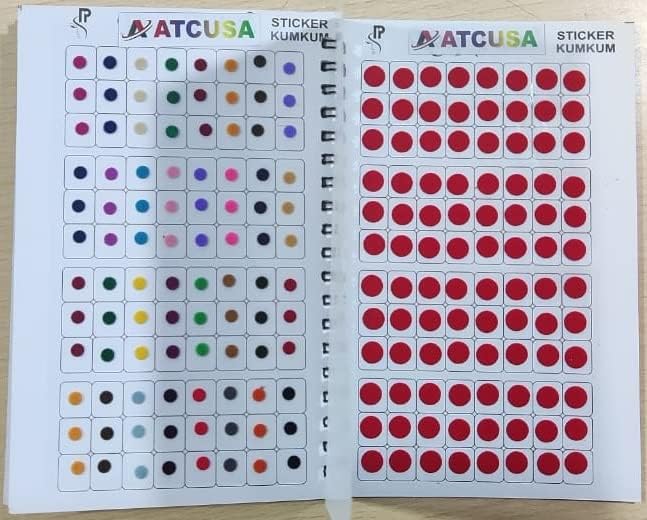 ATCUSA Sticker Bindi Mang Tiki Temprory Tatoos Polka Dot Bindi Sticker for Forehead - Unique Collection in Spiral Book - Size Variation 960 in One Single Book - Image 2