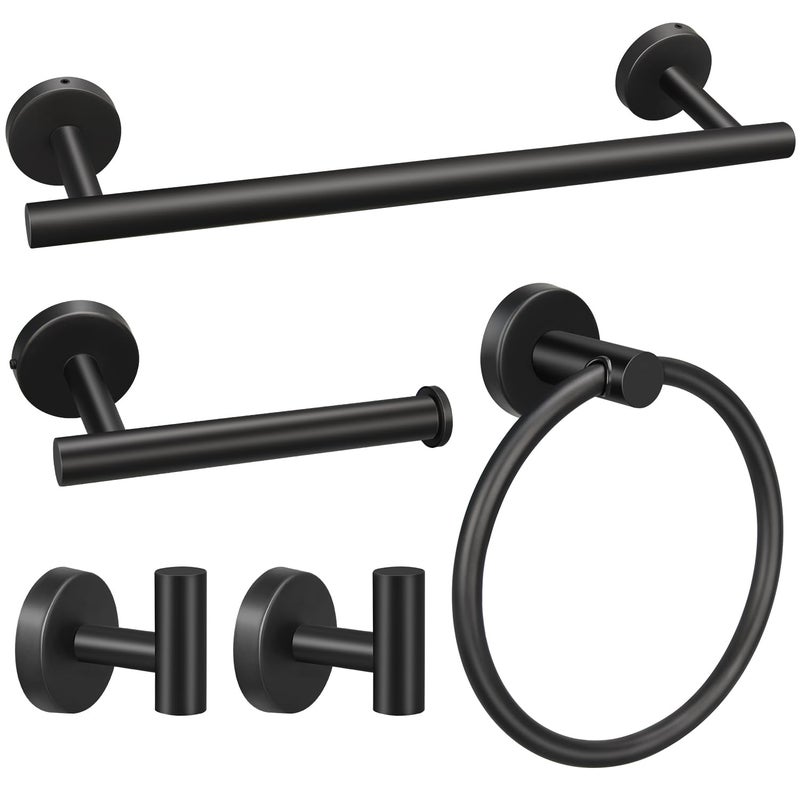5pcs Bathroom Hardware Set Matte Black Bathroom Hardware Set Including 16 Hand Towel Bars Toilet Paper Holders Towel Rings Robe Towel Hooks