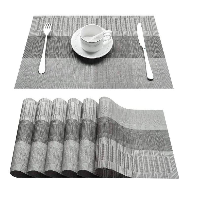 aDai Woven PVC Vinyl Dining Table Placemats | Heat Resistant, Washable, Stain Resistant, Waterproof for Home, Restaurant & Gifting | (Light Grey, Pack of 6) - Image 1