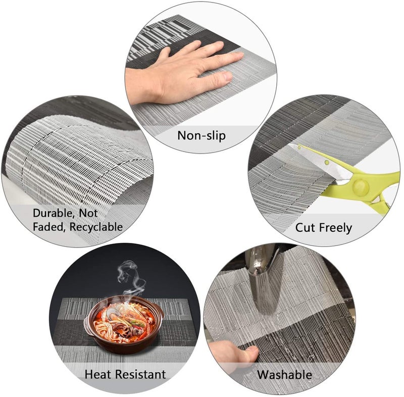 aDai Woven PVC Vinyl Dining Table Placemats | Heat Resistant, Washable, Stain Resistant, Waterproof for Home, Restaurant & Gifting | (Light Grey, Pack of 6) - Image 2