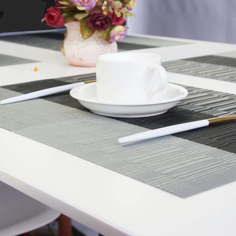 aDai Woven PVC Vinyl Dining Table Placemats | Heat Resistant, Washable, Stain Resistant, Waterproof for Home, Restaurant & Gifting | (Light Grey, Pack of 6) - Image 3