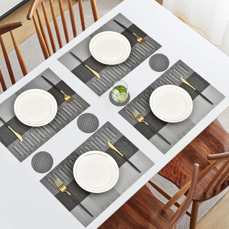 aDai Woven PVC Vinyl Dining Table Placemats | Heat Resistant, Washable, Stain Resistant, Waterproof for Home, Restaurant & Gifting | (Light Grey, Pack of 6) - Image 4