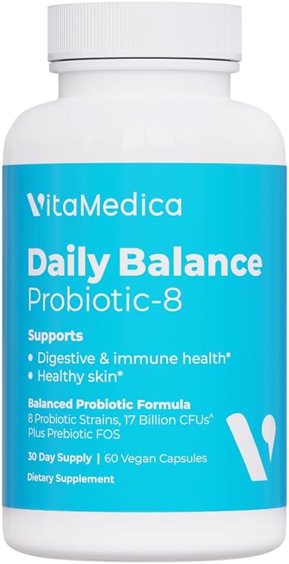 VitaMedica  Daily Balance Probiotic8  Probiotic Supplement  16 Billion CFUs  Gut Health  Digestive Skin  Immune Support  Constipation Diarrhea Gas  Bloating Relief  Vegan  60 Count - Image 1