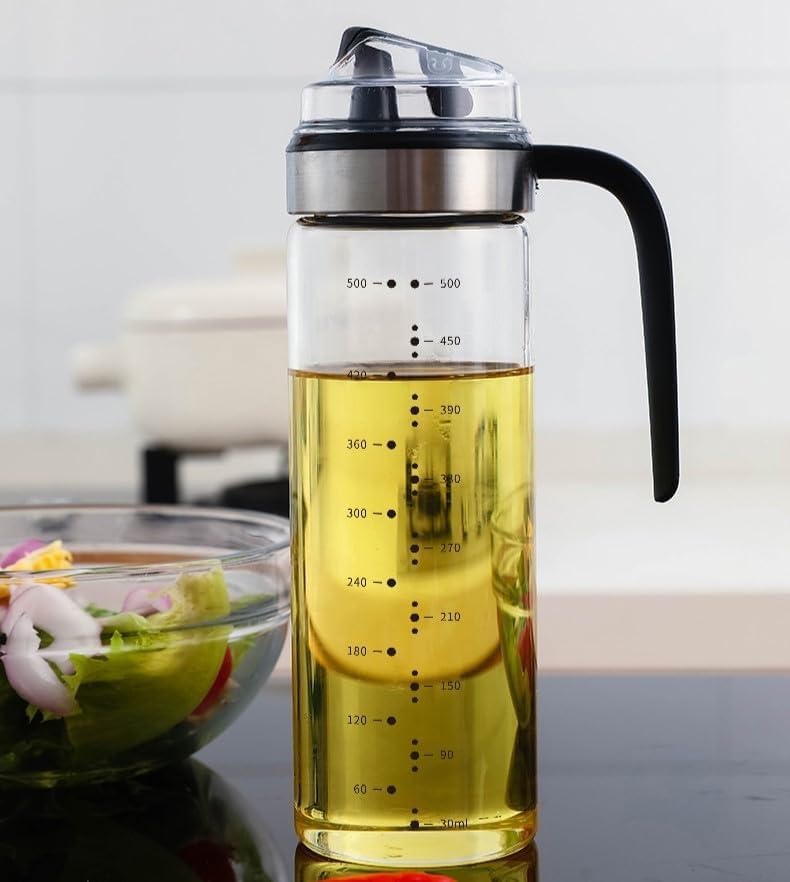 KLVS Cooking Oil Dispenser 500ml Leakproof Oil Container for Rapeseed Oil Sauce and More Kitchen Dining Bar Oil Vinegar Dispenser