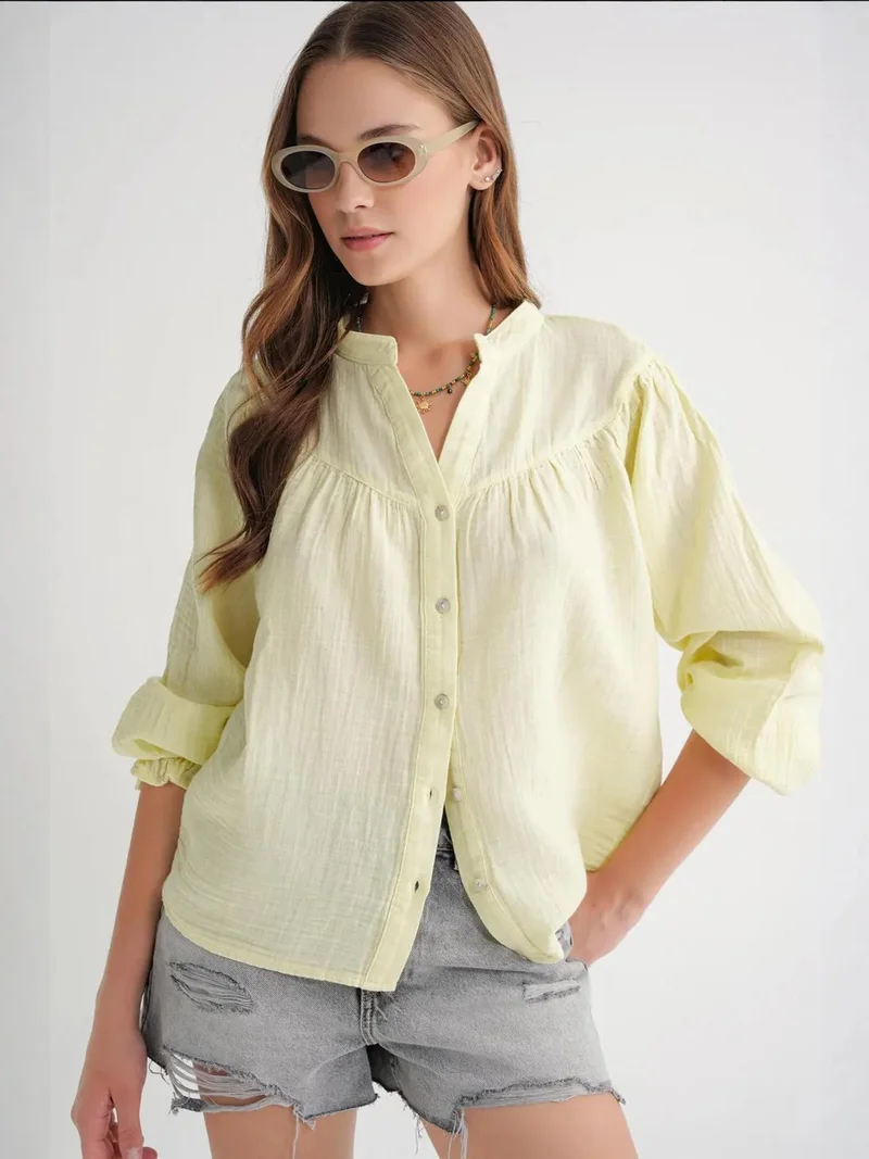 MixRay Amber Yellow MIXRAY Muslin Cotton Shirt for Women | Best Price UAE