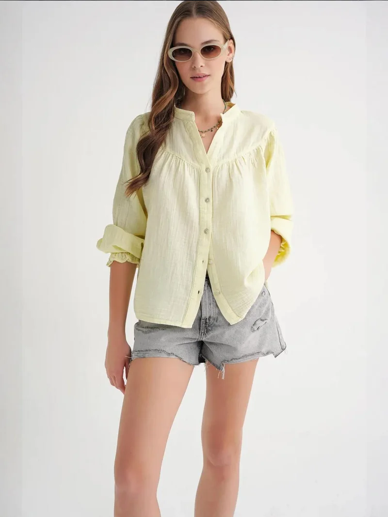 MixRay Amber Yellow MIXRAY Muslin Cotton Shirt for Women | Best Price UAE