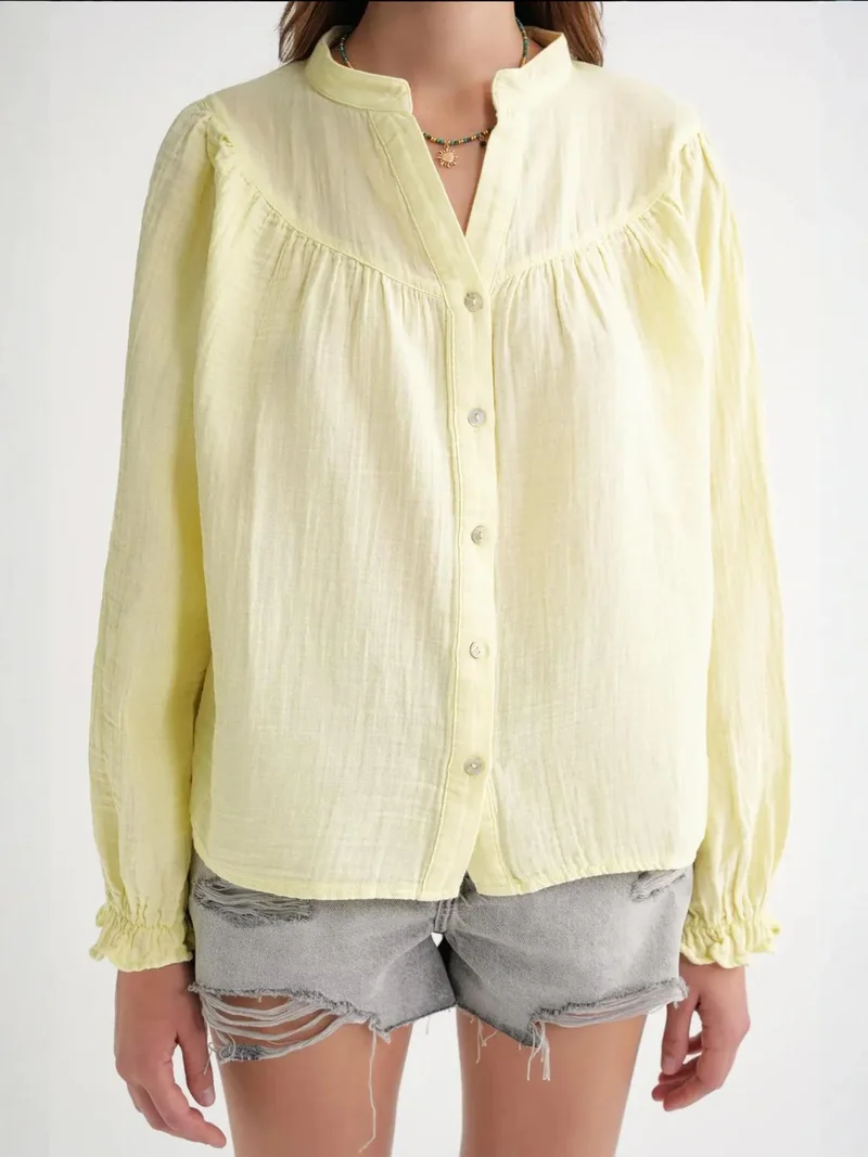 MixRay Amber Yellow MIXRAY Muslin Cotton Shirt for Women | Best Price UAE