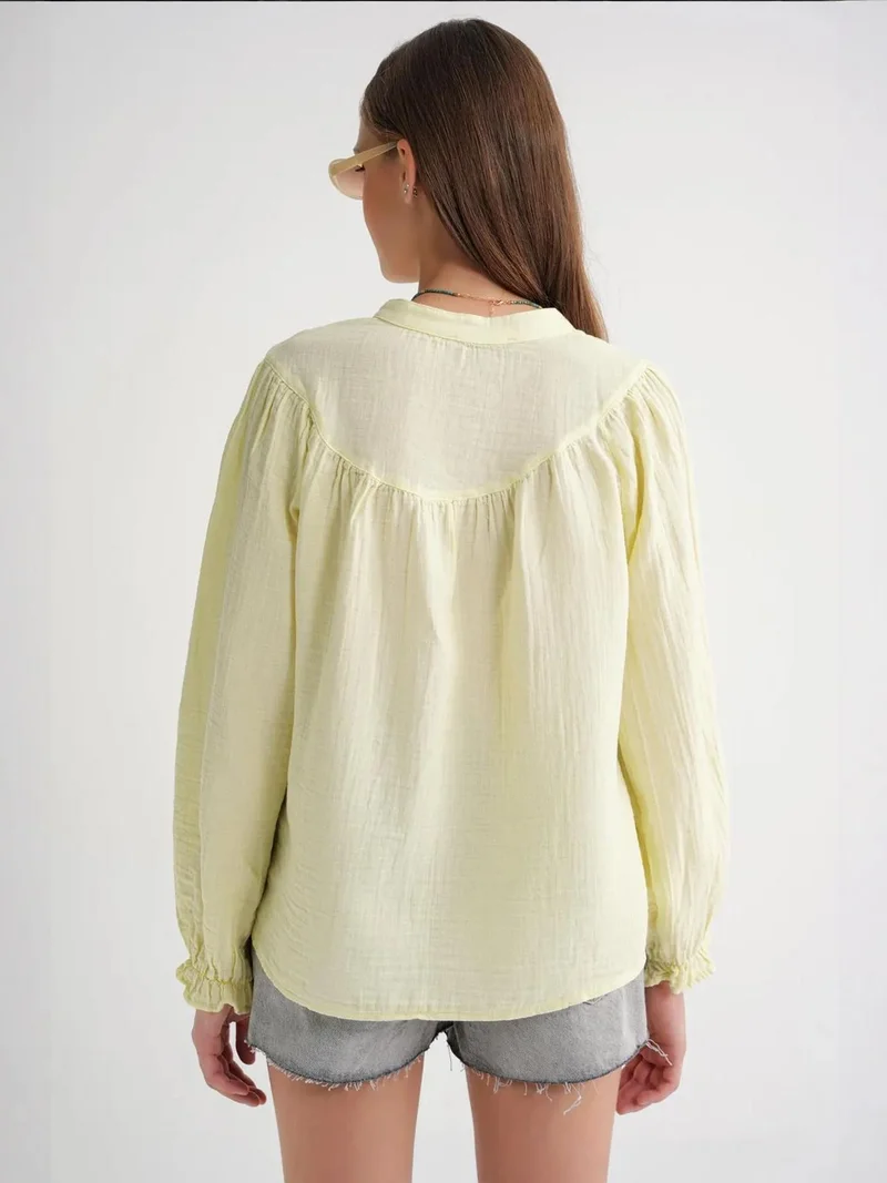 MixRay Amber Yellow MIXRAY Muslin Cotton Shirt for Women | Best Price UAE