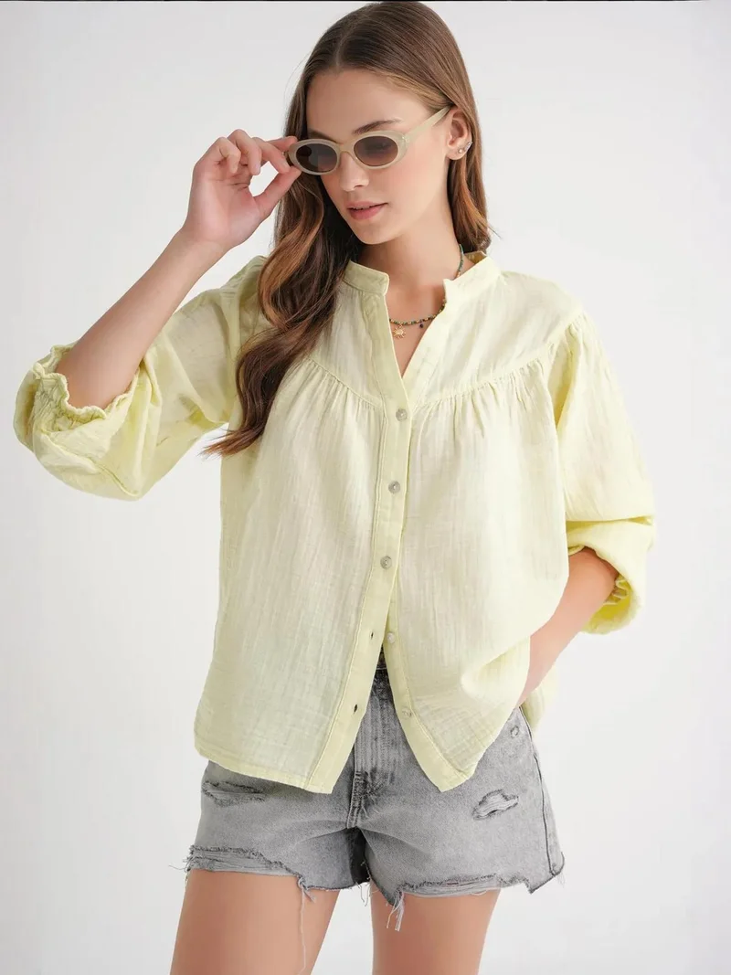 MixRay Amber Yellow MIXRAY Muslin Cotton Shirt for Women | Best Price UAE