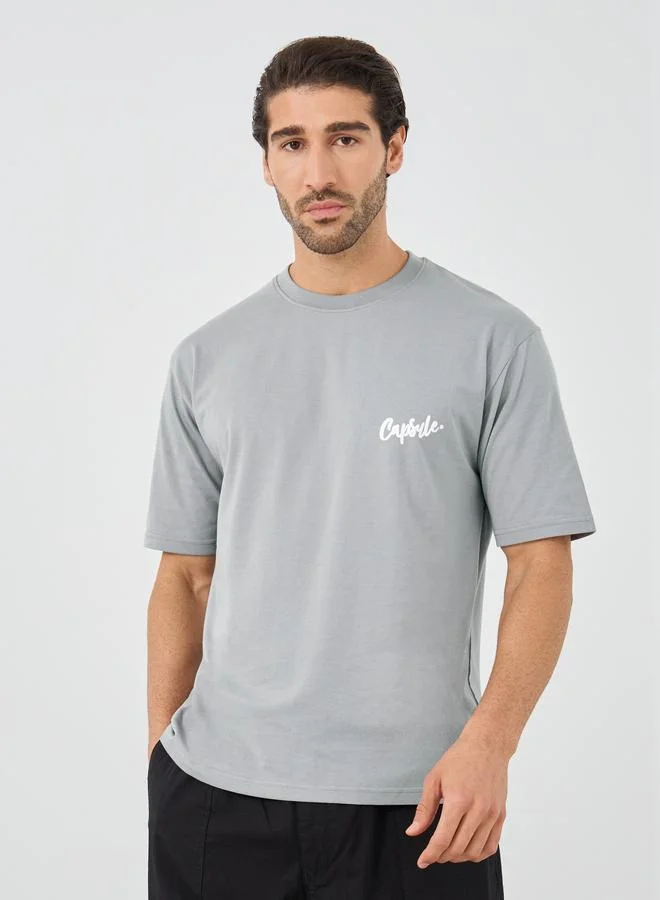 Styli Slogan Print Crew Neck Oversized T-Shirt