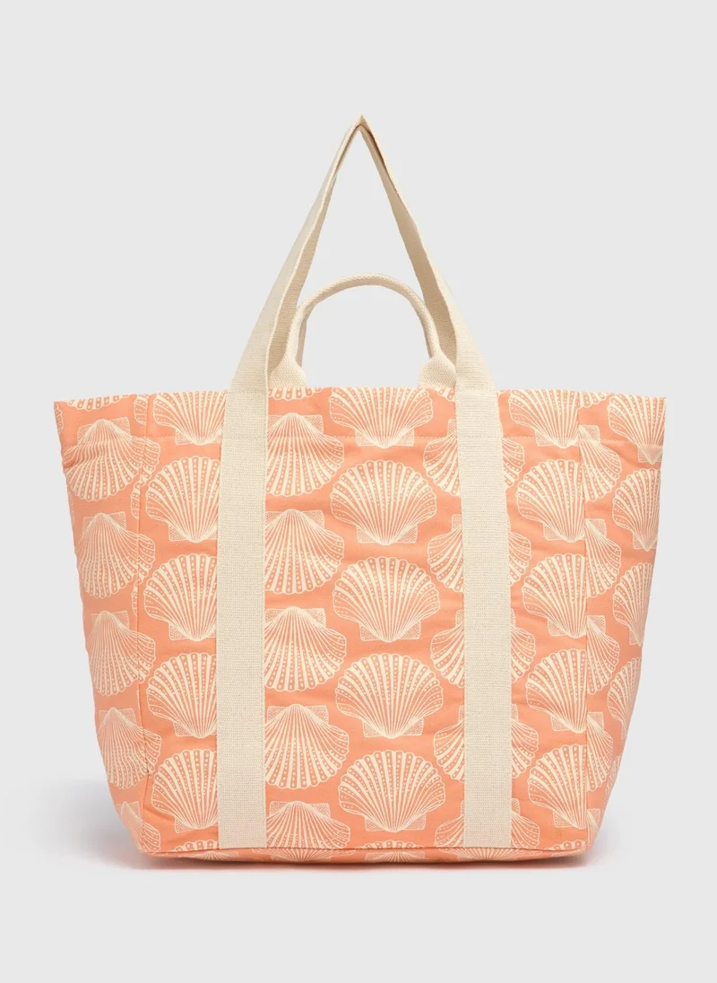 Matalan Peach Shell Print Beach Tote Bag