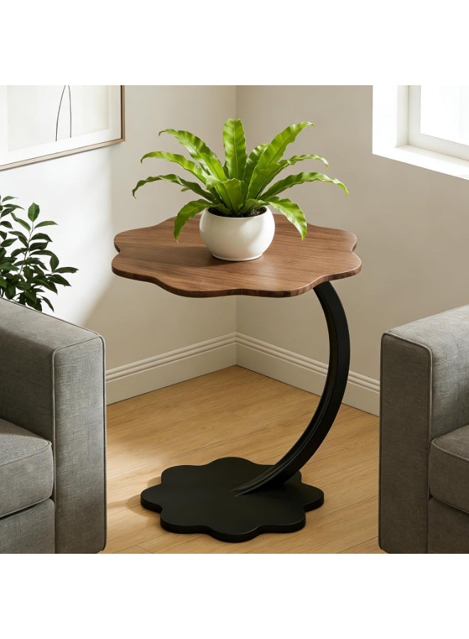 DubaiGallery Small C-Shaped Accent Table, Modern Side Table for Living Room, Brown Finish - Image 1