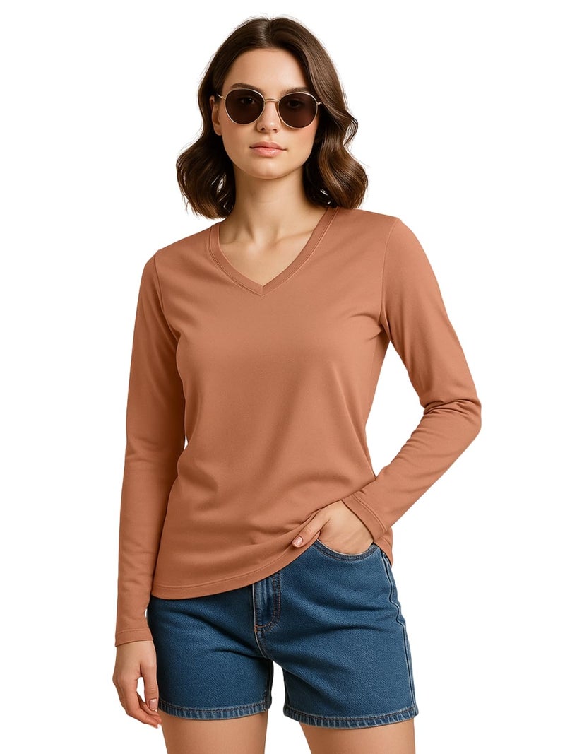 JUNEBERRY® Pure Cotton Regular Fit Solid Full Sleeve T-Shirt for Women & Girls JB_FS_V_CRK_L - Image 1
