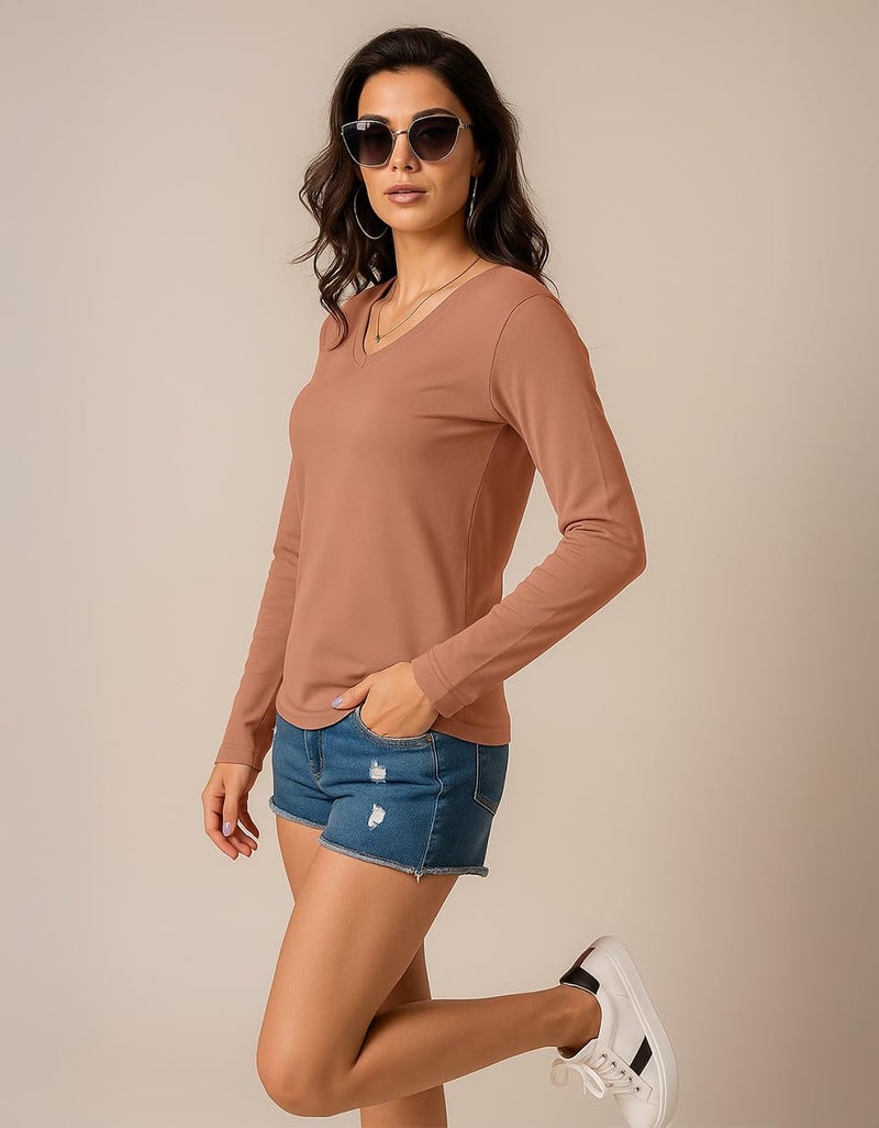 JUNEBERRY® Pure Cotton Regular Fit Solid Full Sleeve T-Shirt for Women & Girls JB_FS_V_CRK_L - Image 2