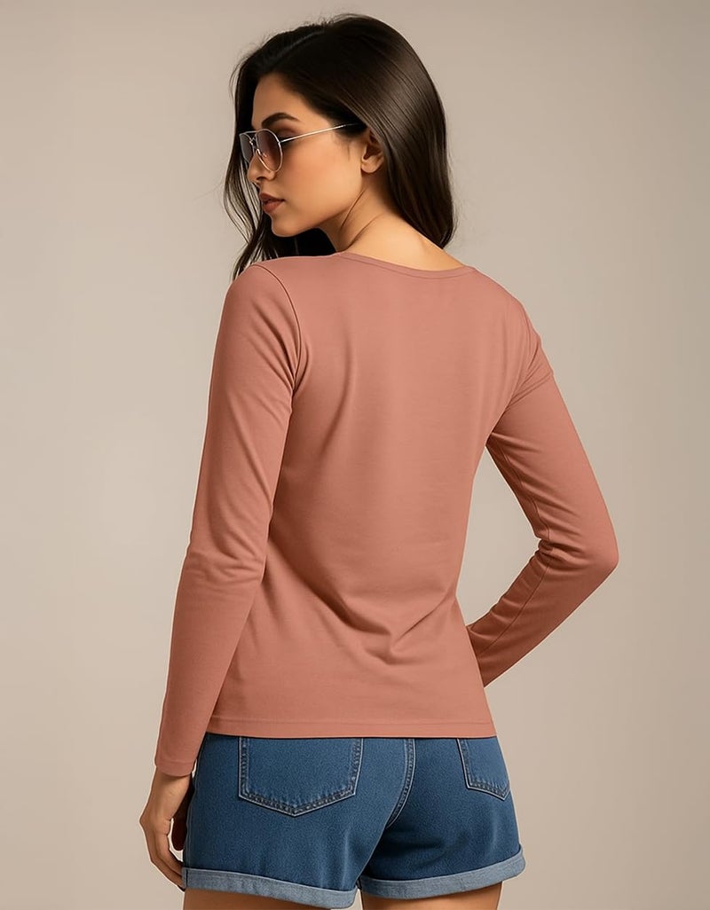 JUNEBERRY® Pure Cotton Regular Fit Solid Full Sleeve T-Shirt for Women & Girls JB_FS_V_CRK_L - Image 3