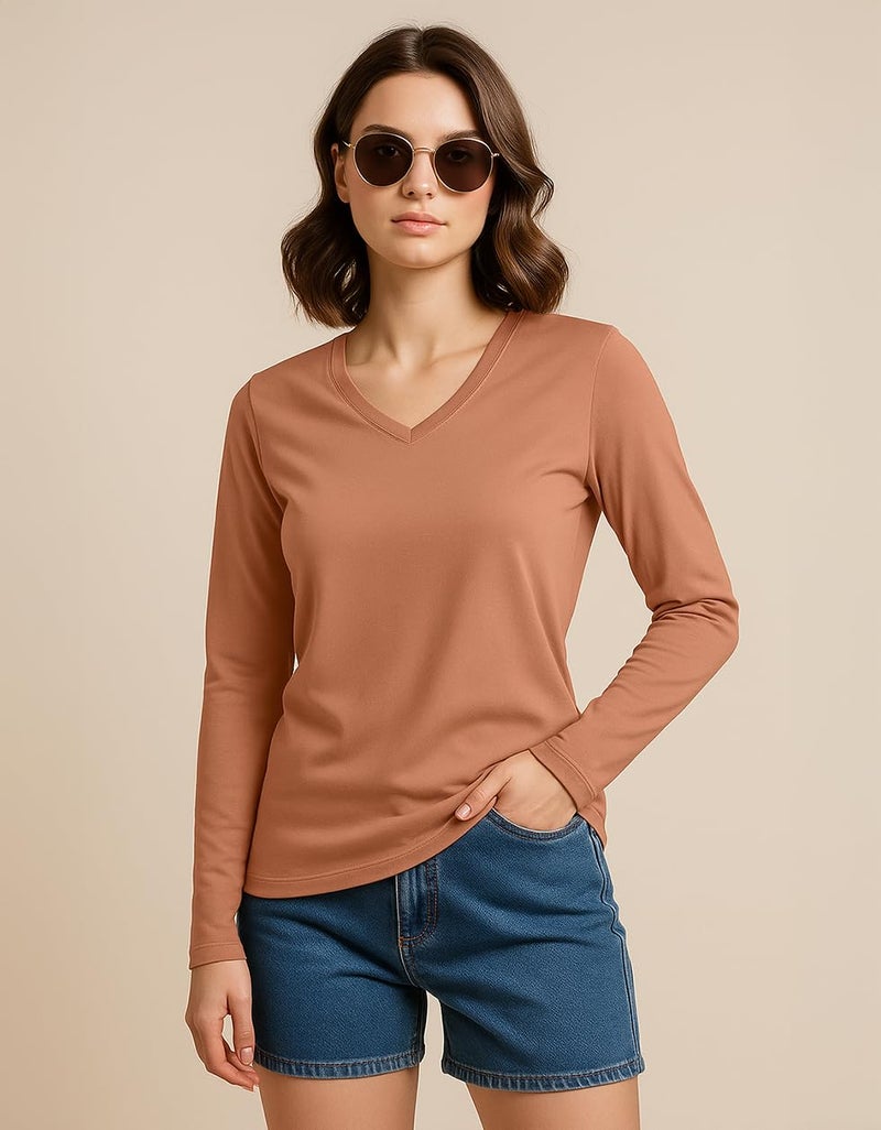 JUNEBERRY® Pure Cotton Regular Fit Solid Full Sleeve T-Shirt for Women & Girls JB_FS_V_CRK_L - Image 4