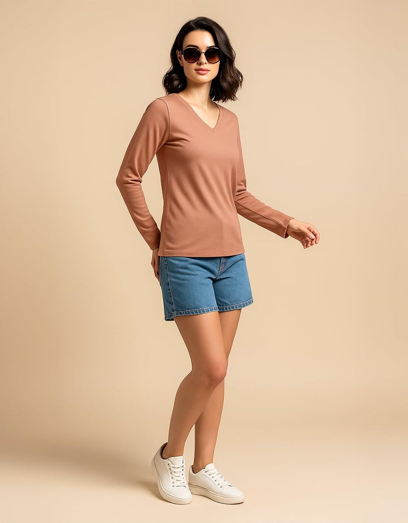 JUNEBERRY® Pure Cotton Regular Fit Solid Full Sleeve T-Shirt for Women & Girls JB_FS_V_CRK_L - Image 5