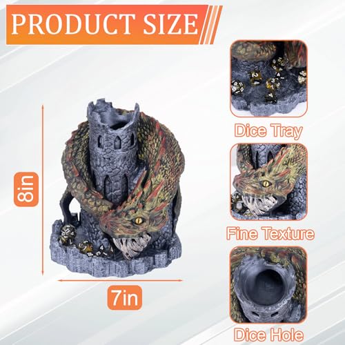 WodGod Black Dragon Castle Dice Towerfor Tabletop GamesDD and RPG GamesDungeons and DragonsDND Dice TowerPerfect Table Decoration Party Surprise Giftswith 7Pcs Polyhedral Dice - Image 5