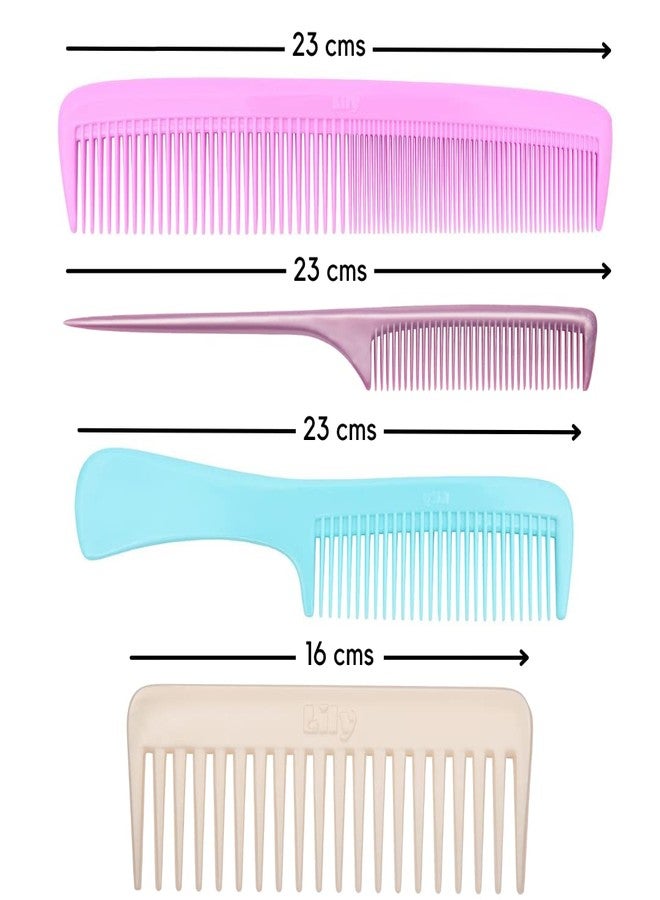 ليلي مجموعة أمشاط تصفيف الشعر النسائية من ليلي، ذات أسنان دقيقة وذيل فأر وأسنان عريضة ومقبض طويل، 4 قطع، متعددة الألوان - Image 5