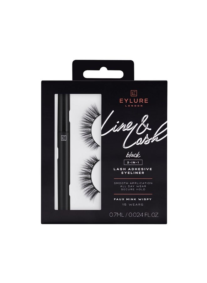 EYLURE Line & Lash Kit 2 In 1 Lash Black Glue Eyeliner And False Lashes Faux Mink Wispy  - Image 1