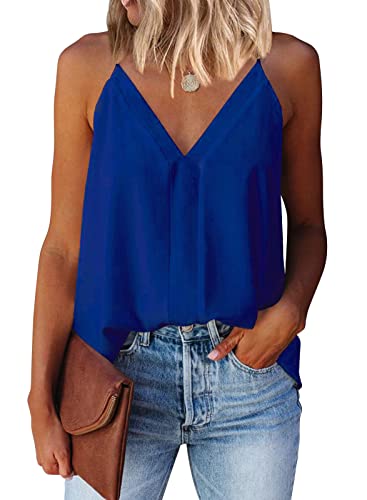 Miduo Women's V-Neck Tank Top - Royal Blue Sleeveless Cami Shirt XXL - Image 1