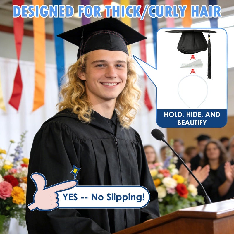 PUNCHMAN Graduation Cap Headband Insert- Clear White 1 Pack Firm Anti-fall Hair Band,Graduation Hat Headband Holder for Secure Grad Cap And Hairstyle,Hat Accessories for Graduates,Students,Girls - Image 2