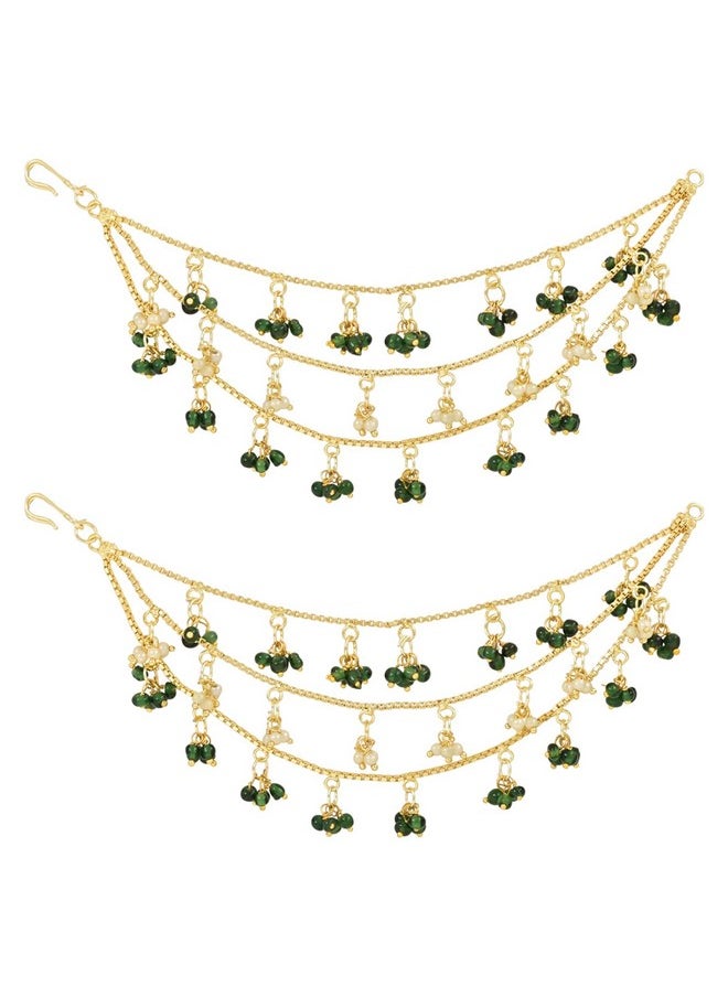 I Jewels - Gold Plated Traditional Pearl Layered Hair Chain/Earchain Accessories With Hook For Women Girls (E2604G) - Image 1