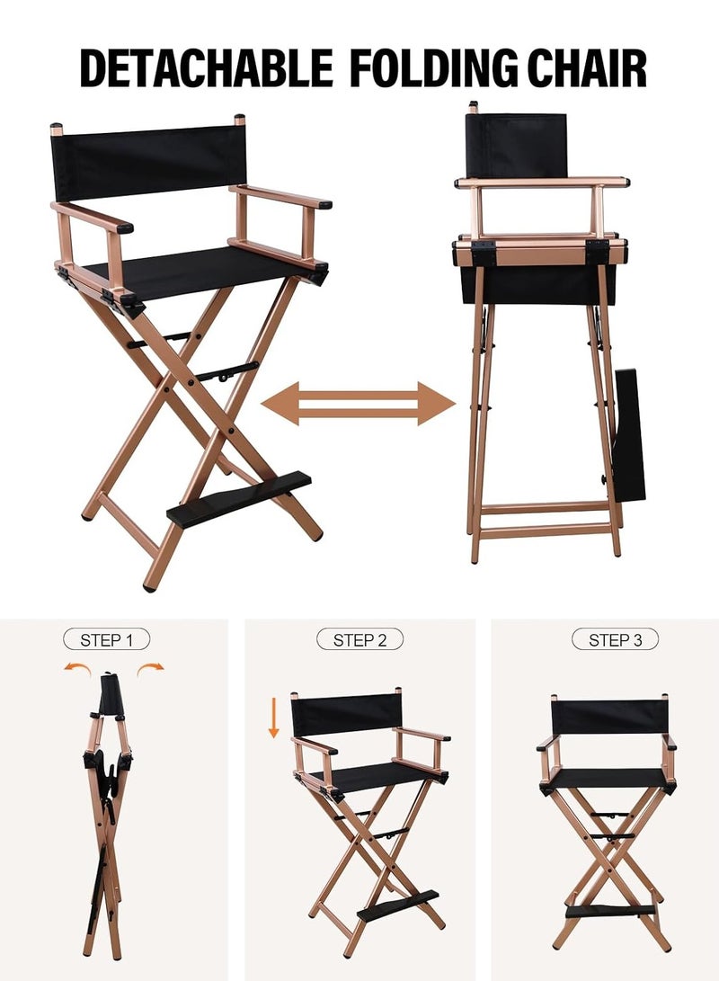 ميشيدا كرسي مخرج قابل للطي ، كرسي فنان مكياج محمول من الألومنيوم ، لغرفة النوم والاستوديو والصالون والأنشطة الخارجية (الذهب الوردي) - Image 3