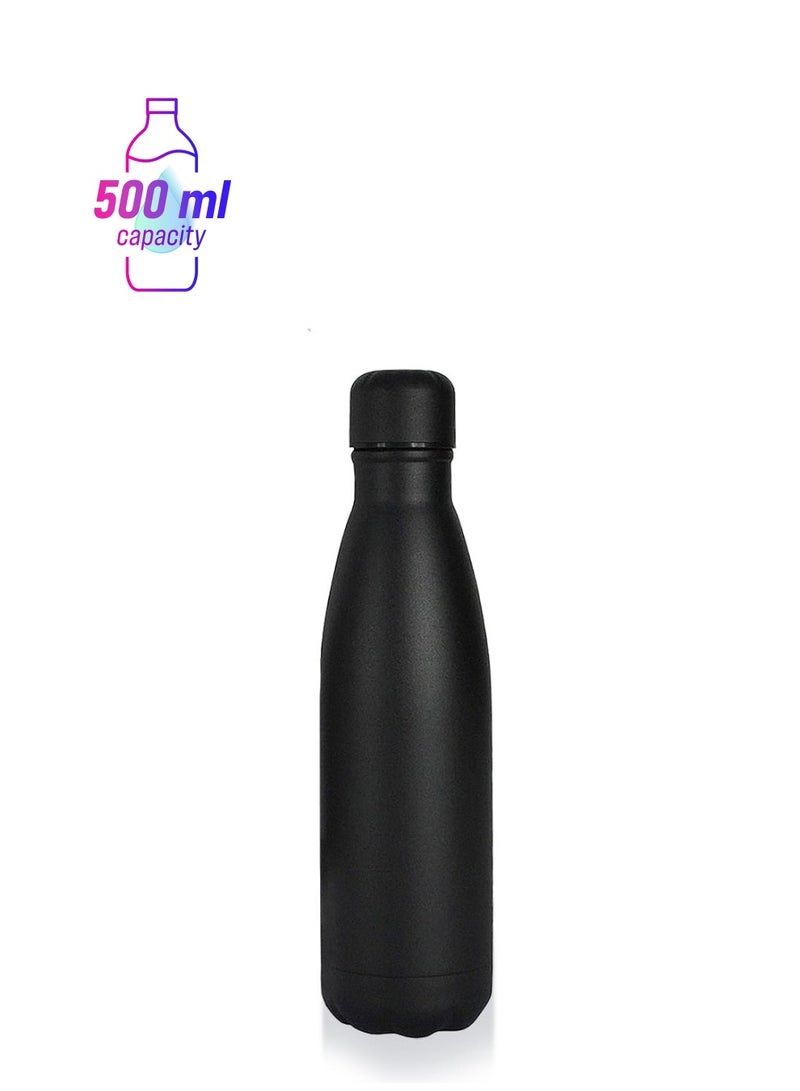 giftology زجاجة مياه معزولة RONDA Stone Touch | مصنوعة من الفولاذ المقاوم للصدأ، ذات جدار مزدوج، مقاومة للتسرب، خالية من مادة BPA | ترطيب صديق للبيئة للرياضة والسفر والمكتب | غطاء محكم الغلق ومتين وقابل للحمل. (أسود) - Image 1