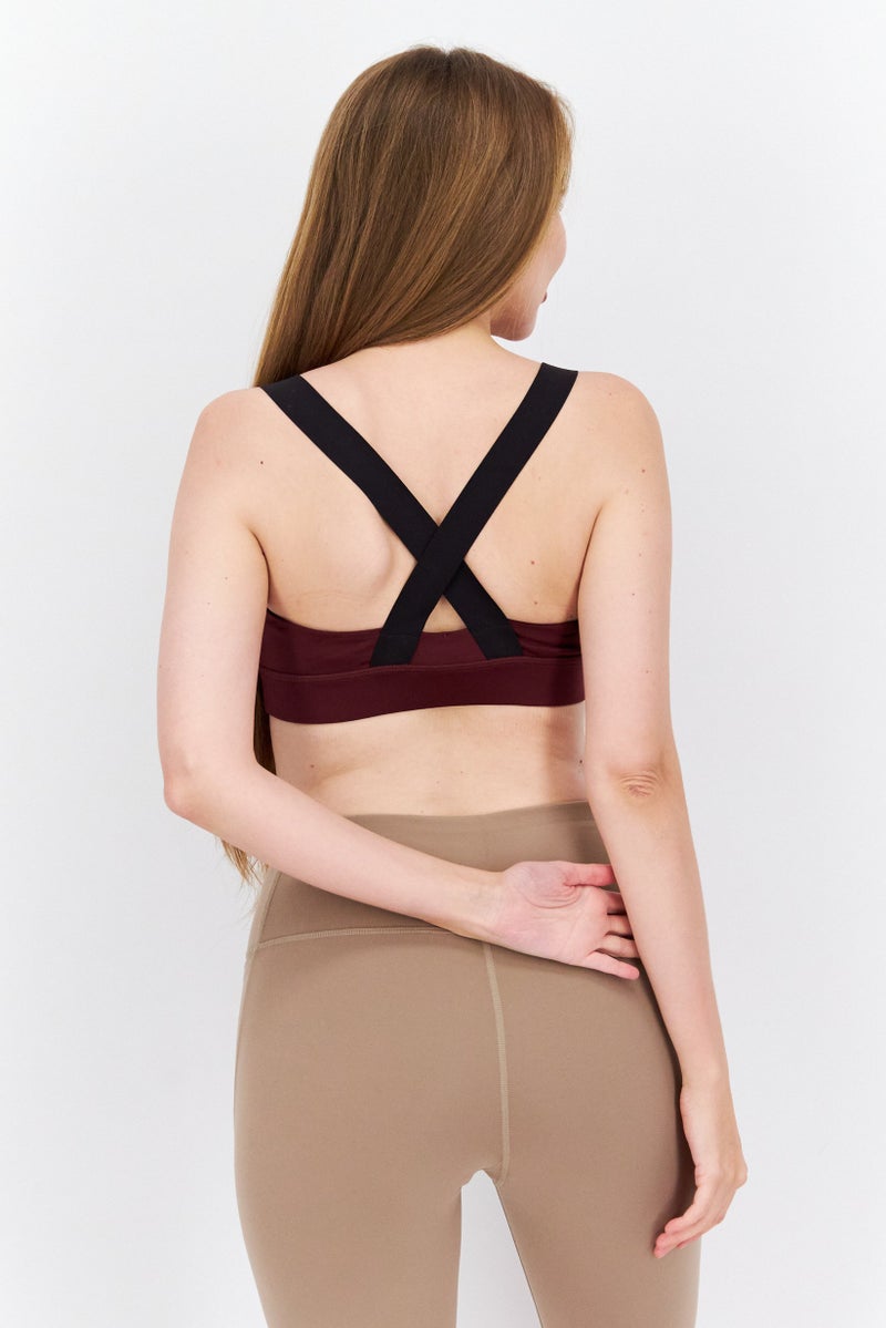 PUMA Women Brand Logo Padded Sports Bra, Maroon - Image 3