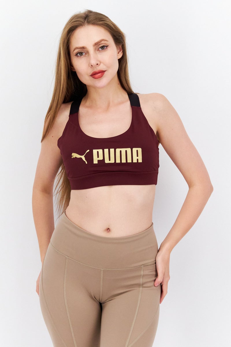PUMA Women Brand Logo Padded Sports Bra, Maroon - Image 1
