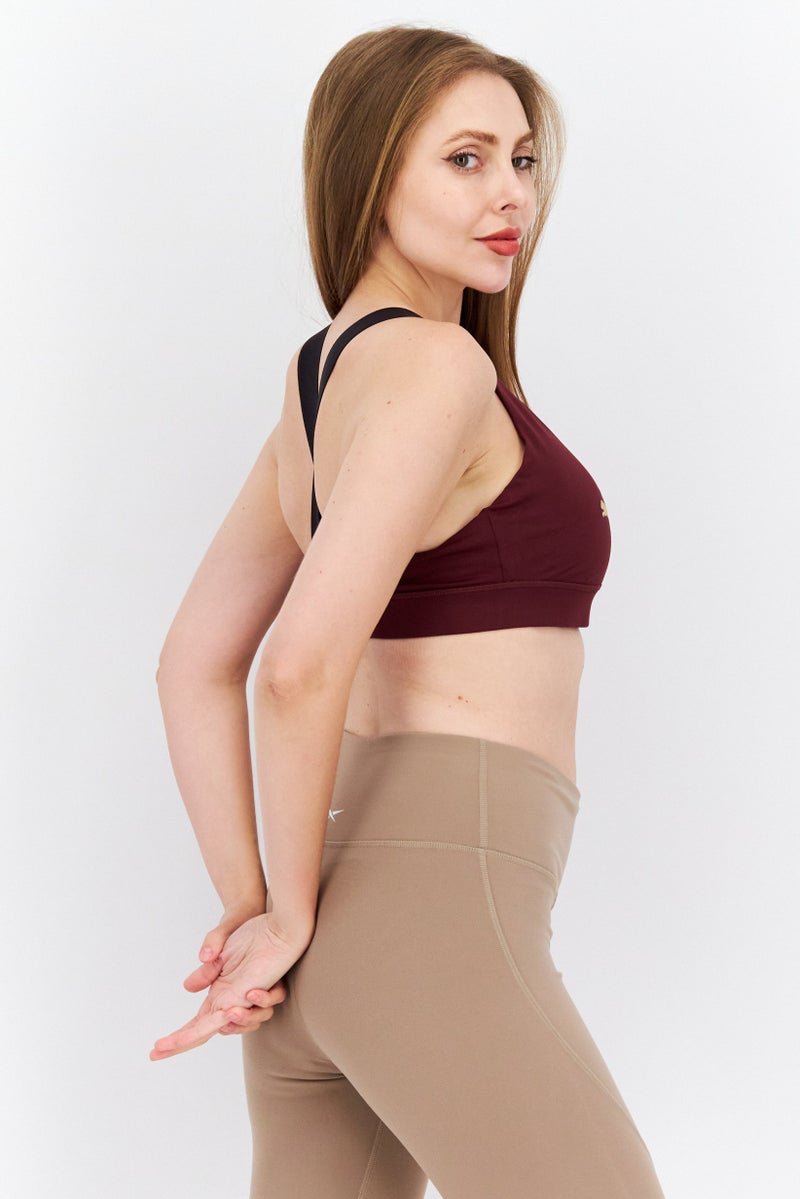 PUMA Women Brand Logo Padded Sports Bra, Maroon - Image 2