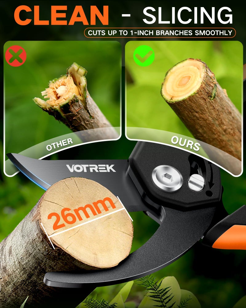 VOTREK 8.5" Pruning Shears for Gardening, 【Unique Stepless Handle Opening】Professional Bypass Garden Clipper, Heavy Duty Plant Pruners for Branch 【SK5 Steel Blades】【All Hand Sizes】,Bright Orange - Image 2