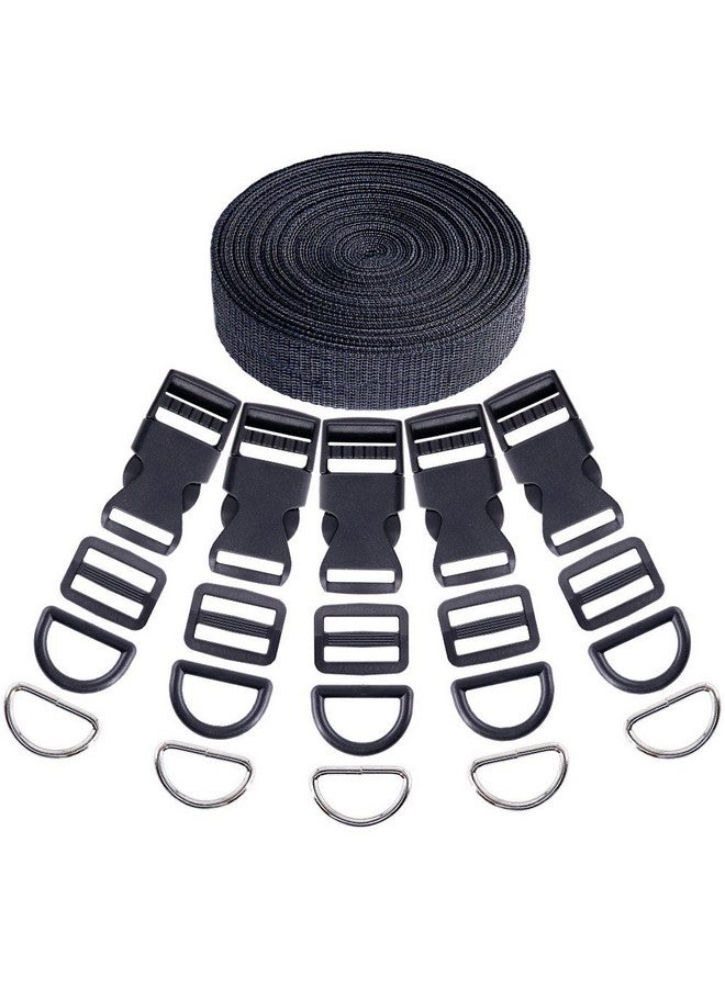 Swpeet Swpeet 41Pcs 1 Inch DIY Making Bag Kit, Including Flat Side Release Buckles and Tri-glide Slides and D Rings with 1 Roll 5 Yards Nylon Webbing Straps for DIY Making Luggage Strap, Pet Collar  - Image 1