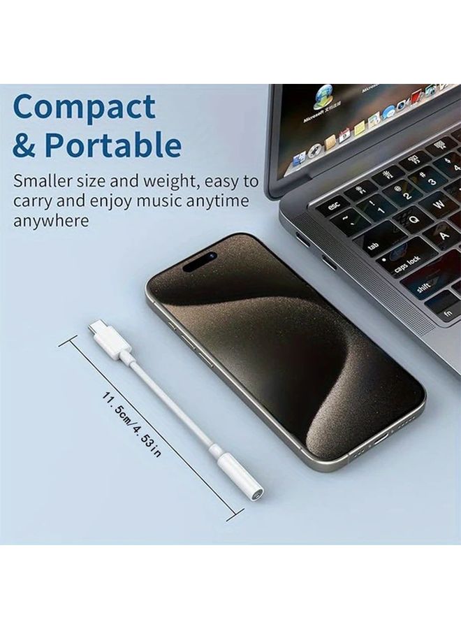 White USB C To 3 5mm Headphone Jack Adapter 2 Pack For iPhone 15 Series Pixel Galaxy - Image 3