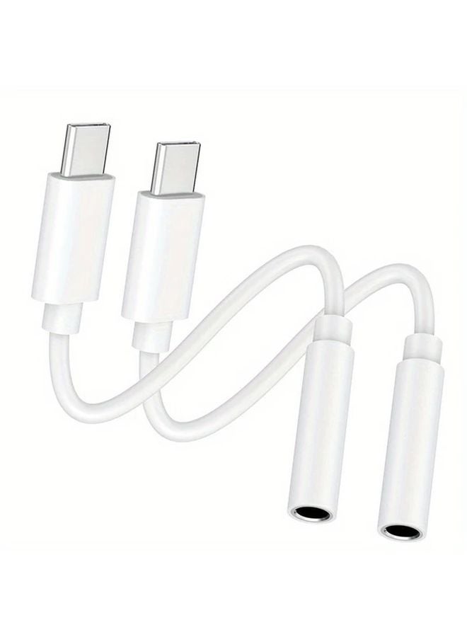 White USB C To 3 5mm Headphone Jack Adapter 2 Pack For iPhone 15 Series Pixel Galaxy - Image 1