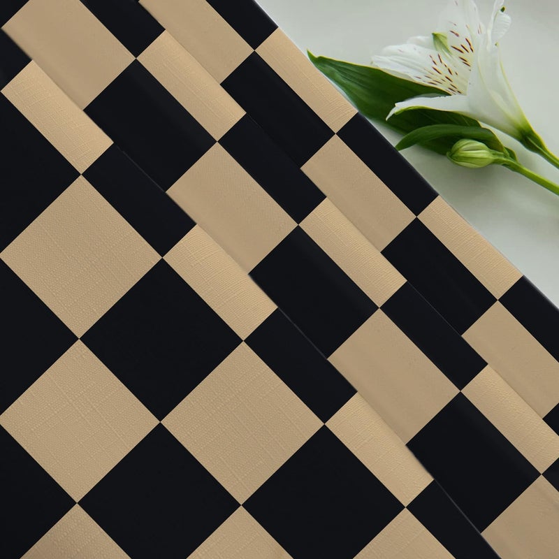 Tititex Aesthetic Checkerboard Grid Pattern 140gsm Faux Linen Fabric Shower Curtain  Black Brown Modern Shower Curtain Sets Decoration 71x71 Inch with Hooks - Image 5
