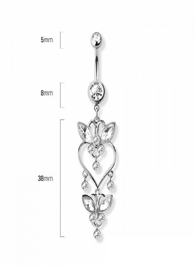 Pierced Owl 14GA 316L Stainless Steel CZ Crystal Heart Butterfly Dangling Belly Button Ring (Gold Tone) - Image 2