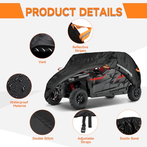 NEVERLAND UTV Cover Waterproof Outdoor - Oxford Cloth Compatible with Polaris RZR Yamaha Can-Am Defender Kawasaki Ranger Cover 4-6 Passenger Black (Up to 169") - Image 4