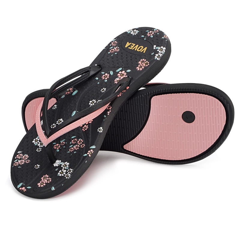 VOVEA Flip Flops For Women Non-Slip Bathroom Shower Shoes Cushion foam Indoor and Outdoor Sandals,Black US 6 - Image 3
