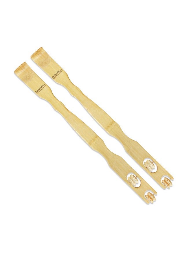 بامبو إم إن 17 بوصة من خشب الخيزران الخلفي هرش مقبض بكرة التدليك لتخفيف الحكة والإجهاد 2 قطعة - Image 1