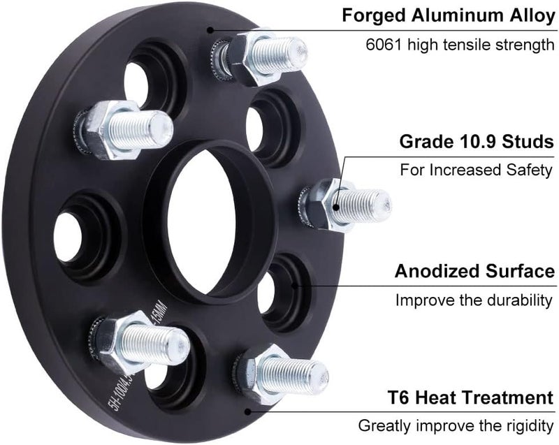 DCVAMOUS 4PC Black 5x100 to 5x4.5 Hubcentric Wheel Adapters 15mm with 12x1.25 Studs - Image 5