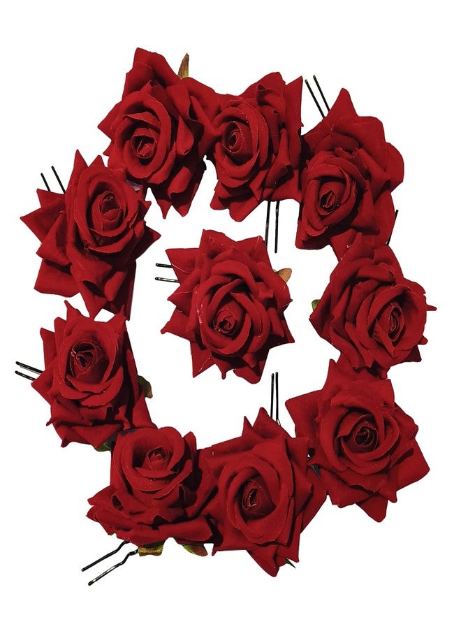 La Belleza Decorative Red Rose Flower Design Bun Hair Pin/Juda Pins/U Shape Hair Accessories for Women and Girls(Pack of 12) Rose Flower Juda Pins |Bun Pins (Red Rose) - Image 1