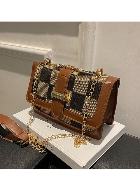 Fashionable Women's Checkered Handbag Versatile Shoulder & Crossbody Bag with Chain