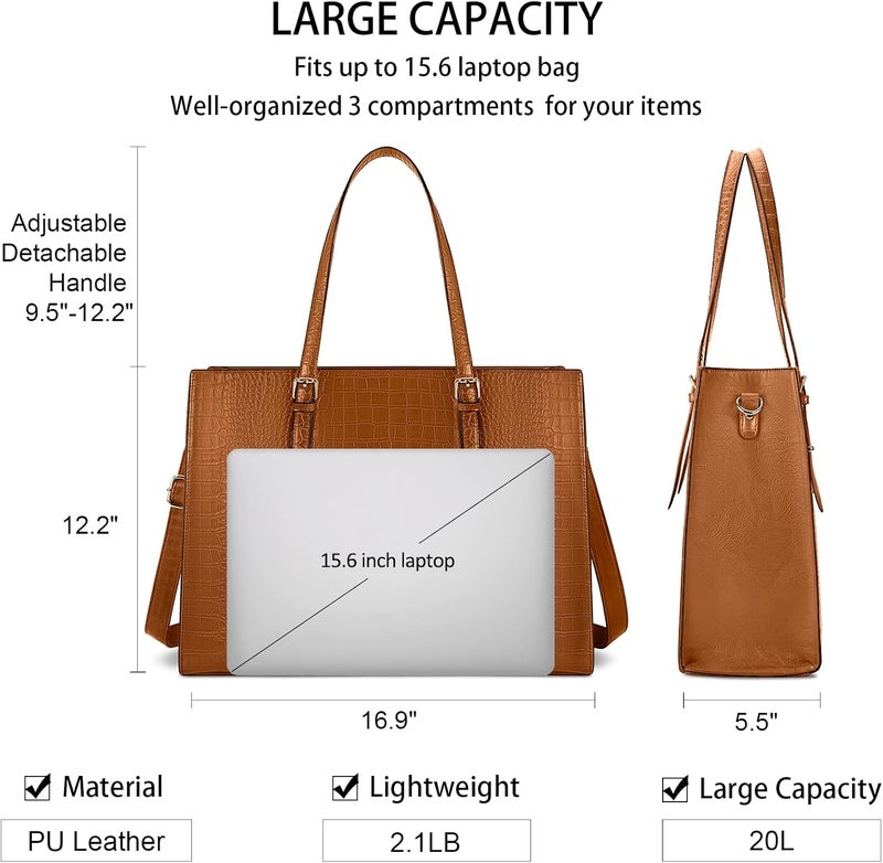 Lubardy Laptop Bag for Women 15.6 Inch Laptop Tote Bag Leather Classy Computer Briefcase for Work Waterproof Handbag Professional Shoulder Bag Women Business Office Bag Large Capacity(Brown) - Image 4