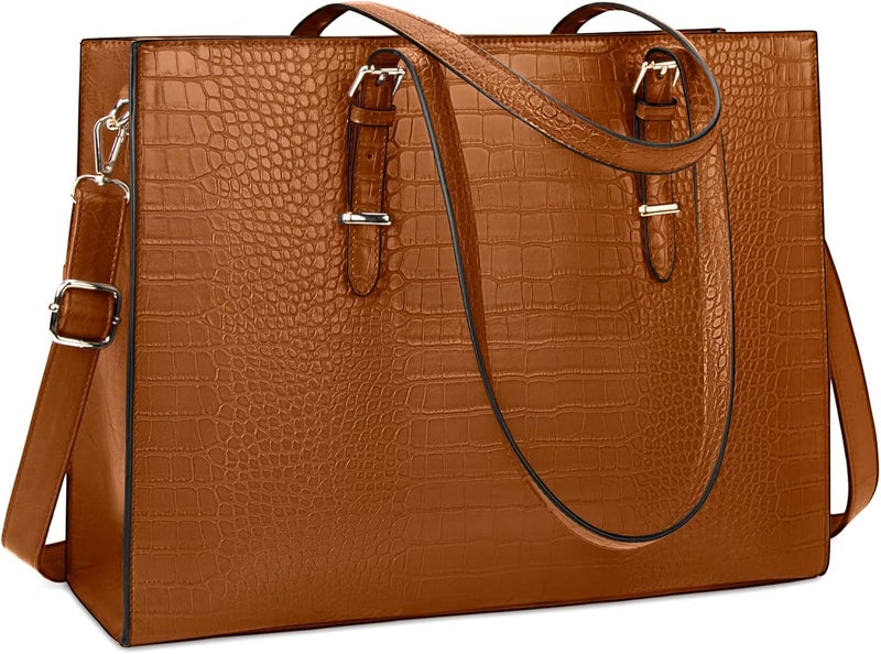 Lubardy Laptop Bag for Women 15.6 Inch Laptop Tote Bag Leather Classy Computer Briefcase for Work Waterproof Handbag Professional Shoulder Bag Women Business Office Bag Large Capacity(Brown) - Image 1