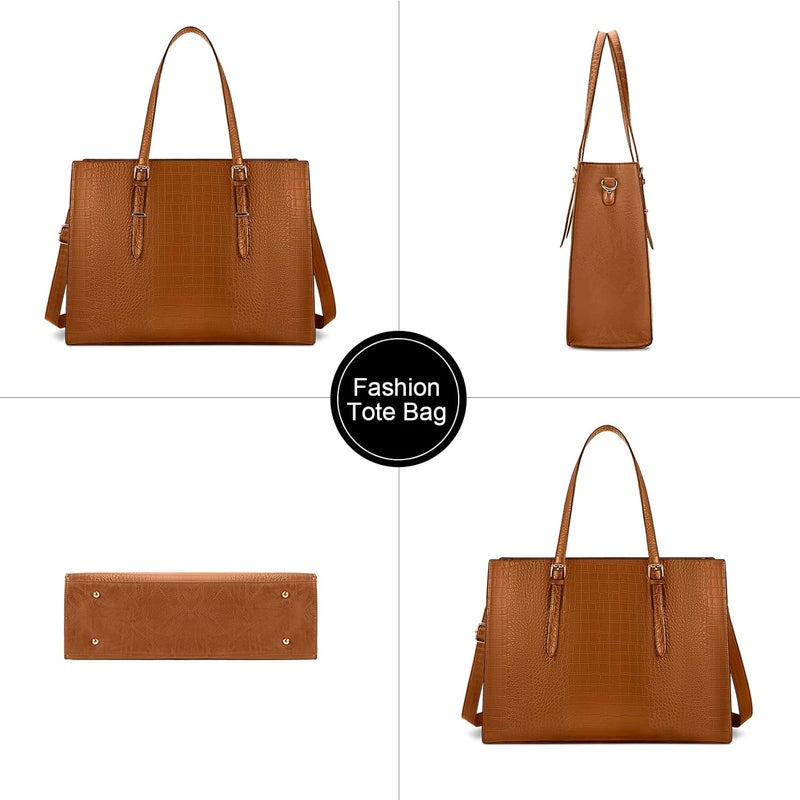 Lubardy Laptop Bag for Women 15.6 Inch Laptop Tote Bag Leather Classy Computer Briefcase for Work Waterproof Handbag Professional Shoulder Bag Women Business Office Bag Large Capacity(Brown) - Image 5