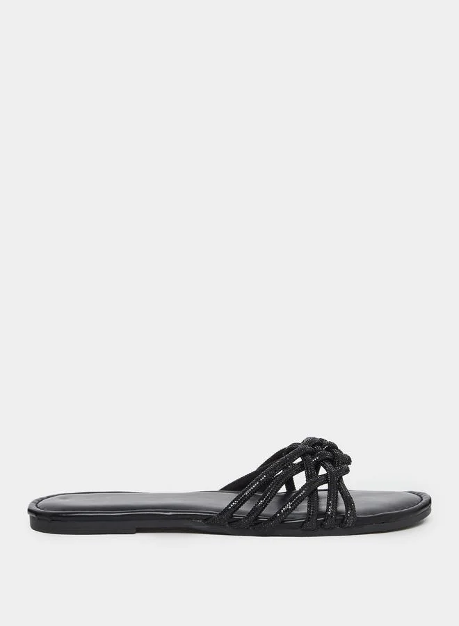 تايك تو Take Two Embellished Strap Cross Waving Flat Sandals