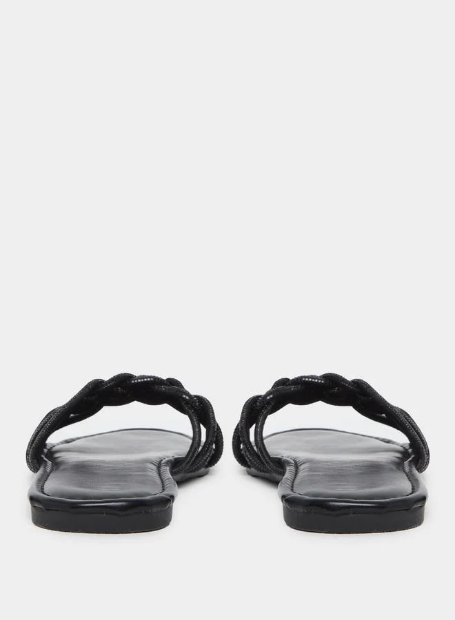 Take Two Take Two Embellished Strap Cross Waving Flat Sandals