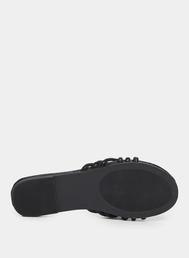 Take Two Take Two Embellished Strap Cross Waving Flat Sandals